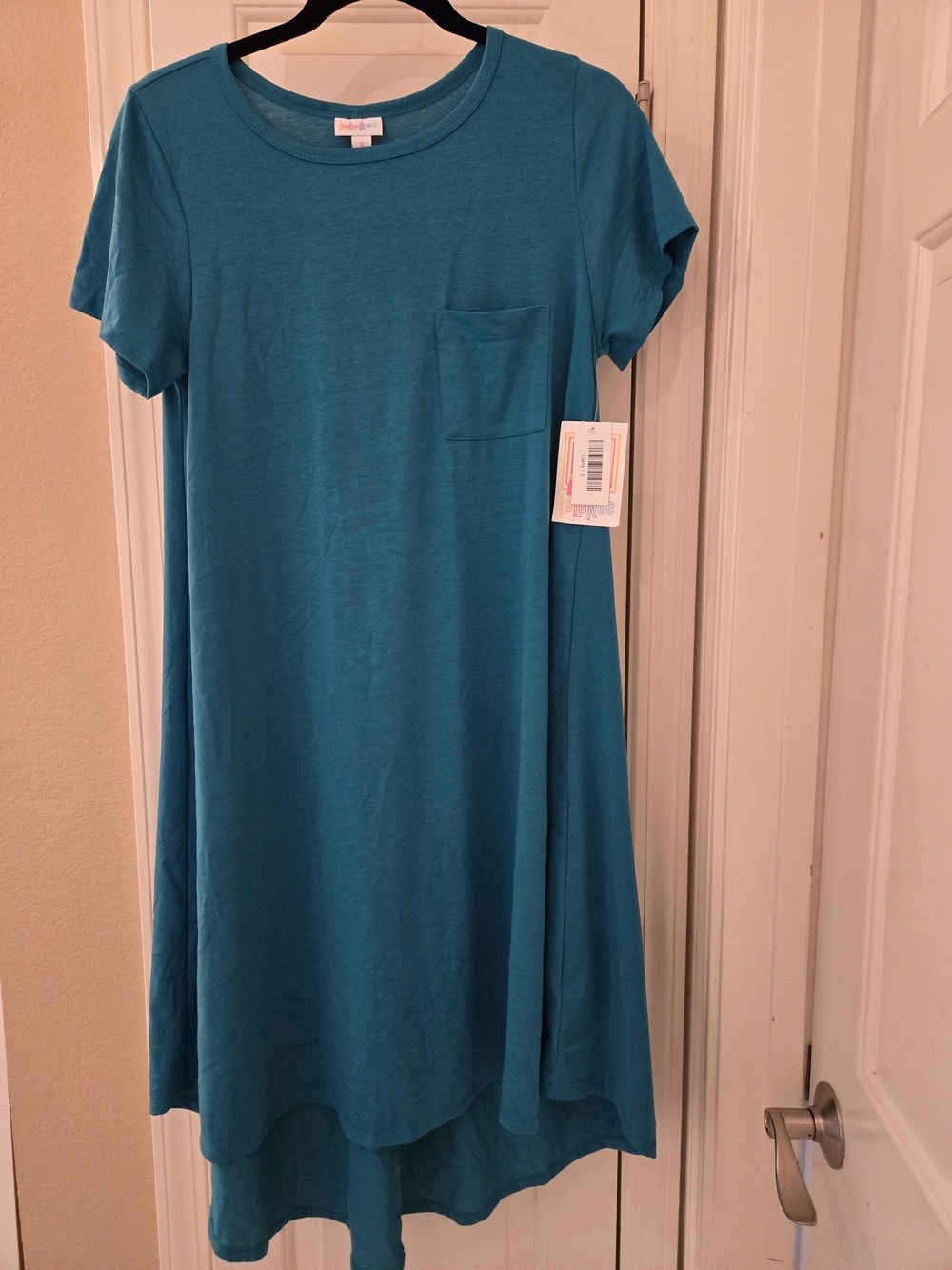 LuLaRoe Carly Teal Short Sleeve Pocket Dress